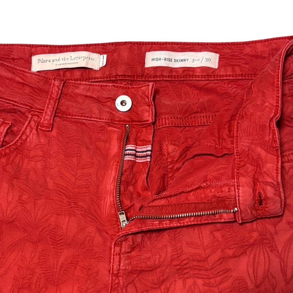 Pilcro and the Letterpress Anthropologie Red Floral Jacquard Skinny Boho Jean 30 - Picture 7 of 13